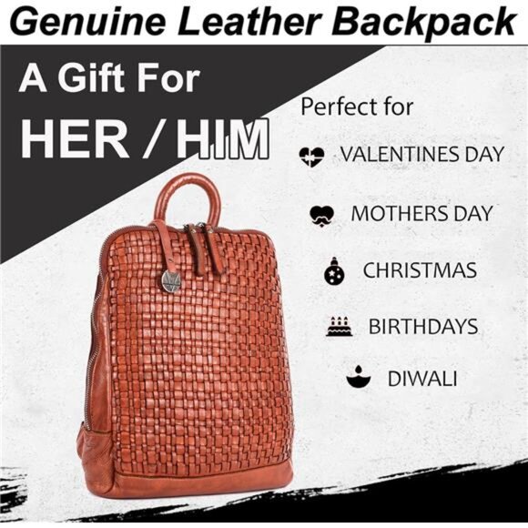 Unisex Brown Leather Backpack Genuine Leather Backpack, 12.5 Inch main image 5